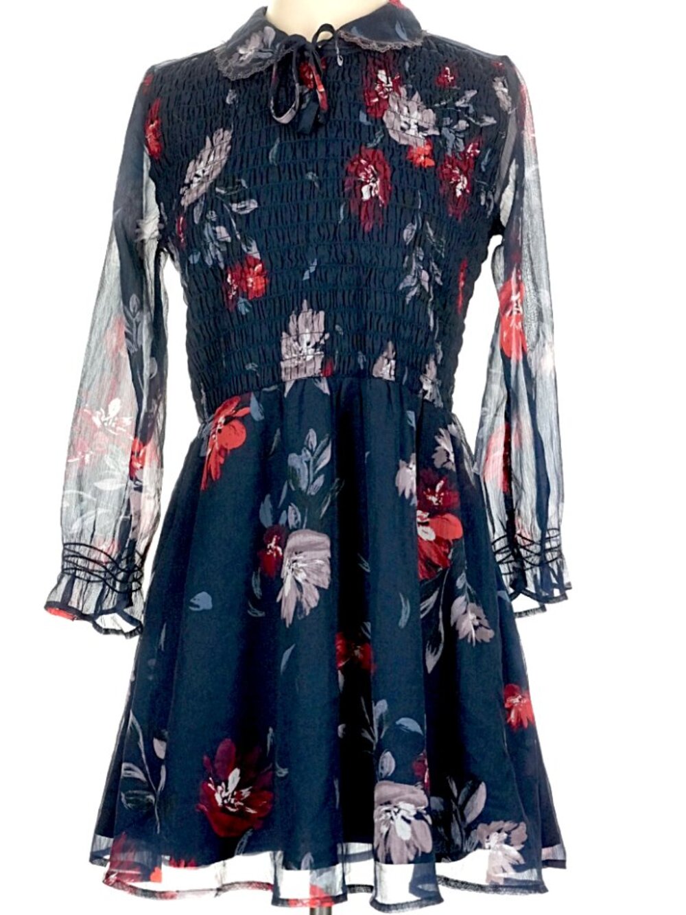 Abercrombie & Fitch Navy Smocked Floral Mini Dress - Size S